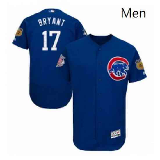 Mens Majestic Chicago Cubs 17 Kris Bryant Royal Blue 2018 World Series Jersey7 Spring Training Authentic Collection Flex